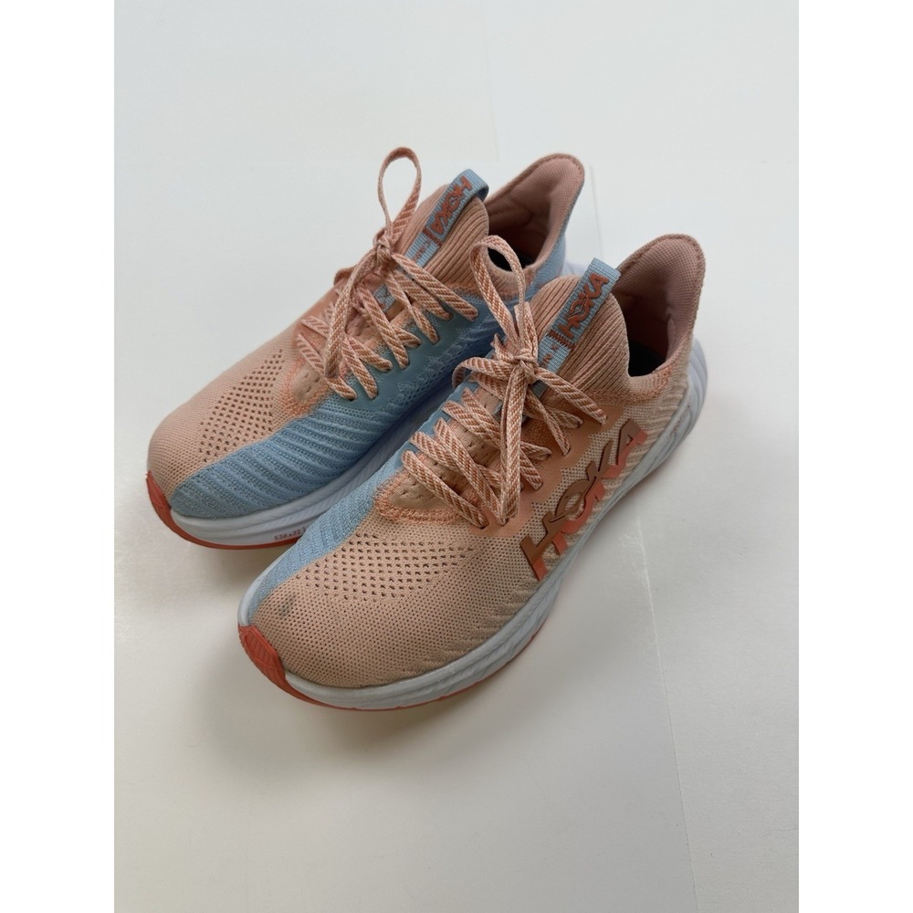 Hoka One One Shoes Women Size 6 B Carbon X 3 Peach Knit Running Sneaker